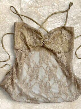 Goddess Backless Sheer Lace Tie Bustier Top ⭐️ Shimmery Tan Fairy Top Party Y2K
